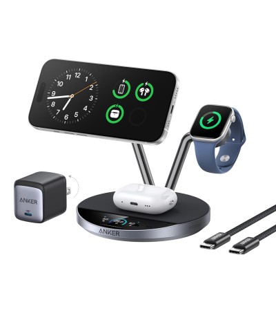Anker Prime MagSafe Charger Compatible,3-in-1 Charging Station, Qi2 25W Certified Wireless Charger Dock Stand